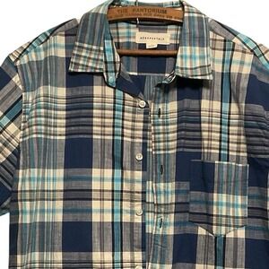Aeropostale	Button Up Short Sleeve Regular Fit Casual Blue Plaid Shirt Size L